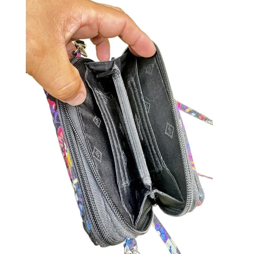 Vera Bradley Foxwood Multicolor Floral APO Black All-In-One Crossbody Wallet